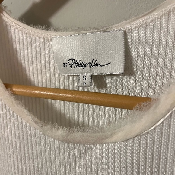 3.1 Phillip Lim Ribbed Lace Trim Sweater Tee White Small - Picture 3 of 6